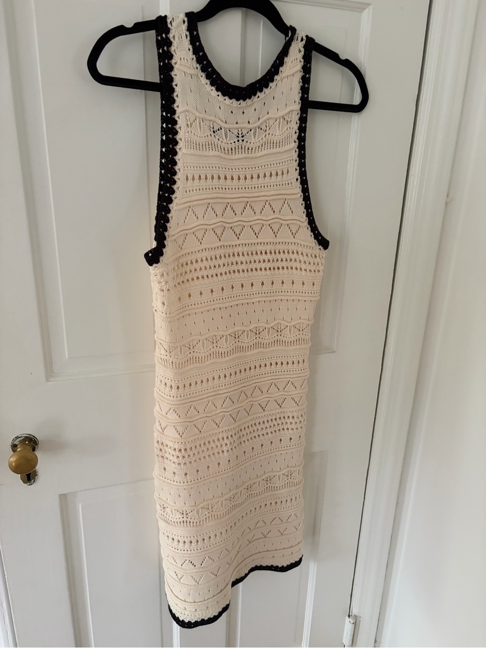 La Ligne Mallory Crochet Minu Knit Tank Dress in Cream with Black Trim - Picture 3 of 3
